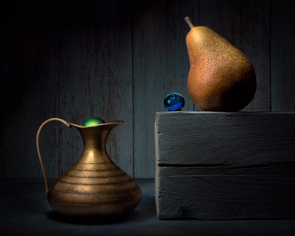 Still life with brass vase