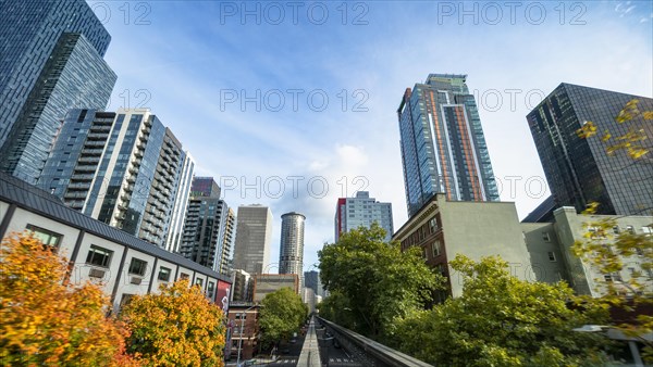 View from the Monorail Railway to skyscrapers and downtown