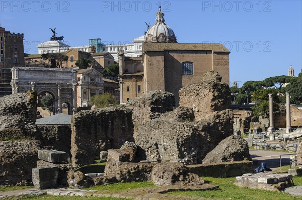 Ruin with foundation walls and foundation of the temple of Gaius Julius Caesar