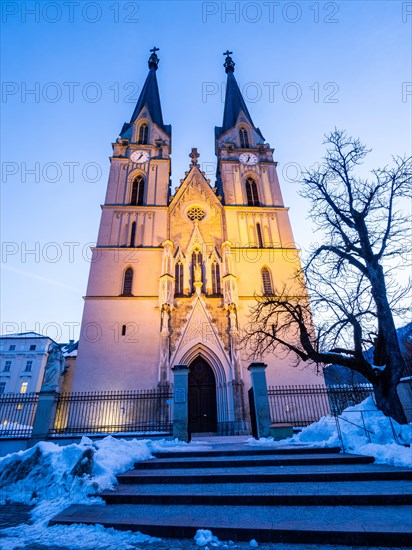 Illuminated facade of Admont Abbey