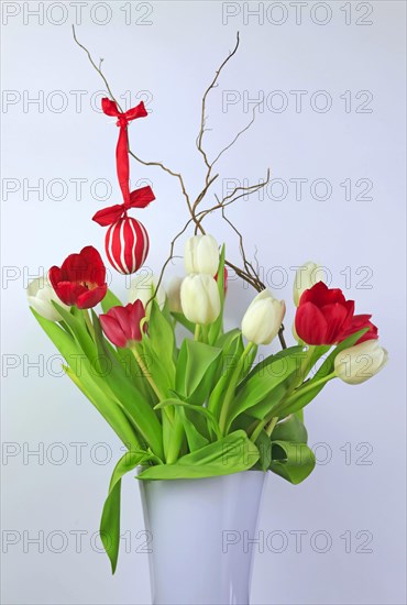 Bouquet of tulips with Easter egg