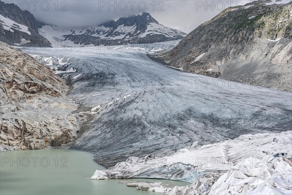 Alpine landscape with Rhone glacier and Rhone spring