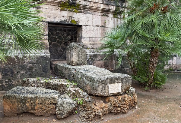 Remnant of old city wall of Panormo Antica outside Church of San Cataldo