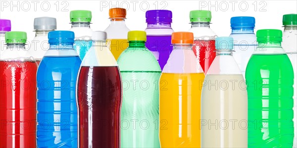 Bottles with colourful drinks