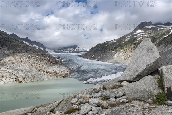 Alpine landscape with Rhone glacier and Rhone spring