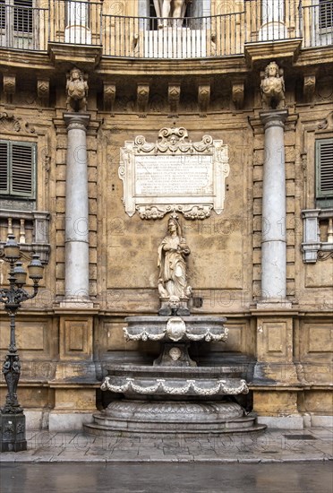 Fountain representing winter season at Quattro Canti