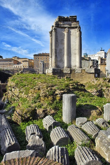 View of partially restored historic cella of Temple of the Vesta