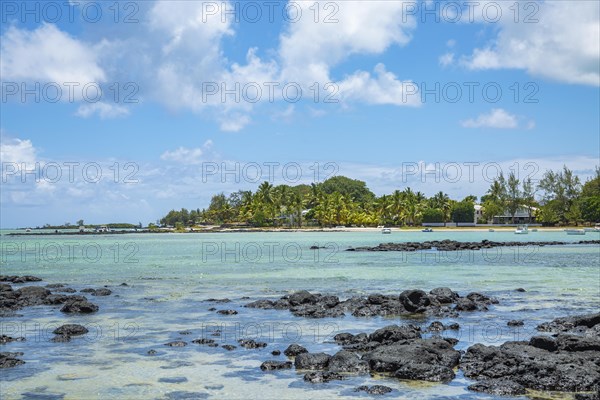 Rocky beach of Grand Gaube in the North of the republic of Mauritius