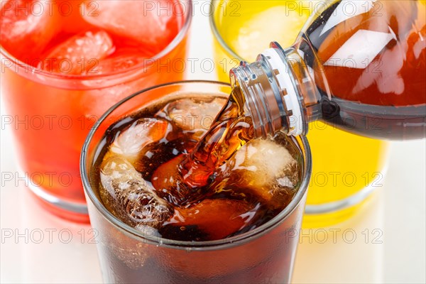 Drinks Lemonade Cola Soft drinks in a glass Pour into