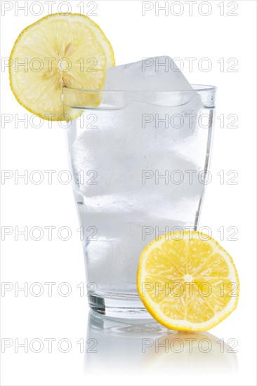 Water Mineral water Lemonade Drink in a glass with ice cube cubes and lemon