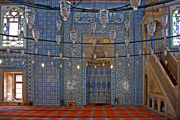 Mihrab and minbar surrounded by tulip tiles in Ruestem Pasa Mosque