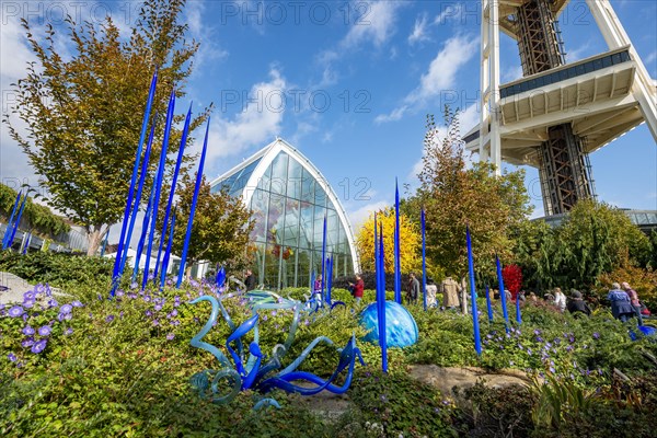 Sculpture garden with colourful glass artworks by Dale Chihuly