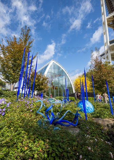 Sculpture garden with colourful glass artworks by Dale Chihuly