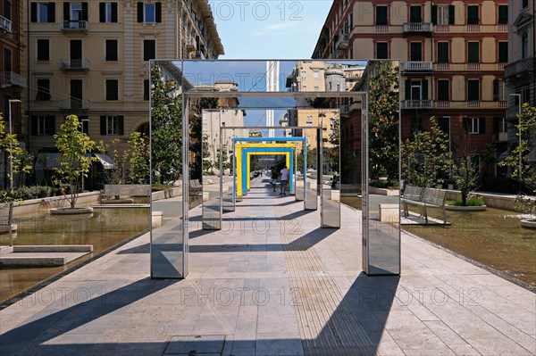 Sculpture arches by the French artist Daniel Buren on the Piazza Giuseppe Verdi in La Spezia