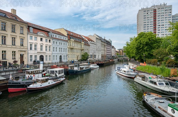 Ships and residential buildings on Fischerinsel in Mitte