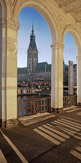 Alster arcades with view of the town hall tower