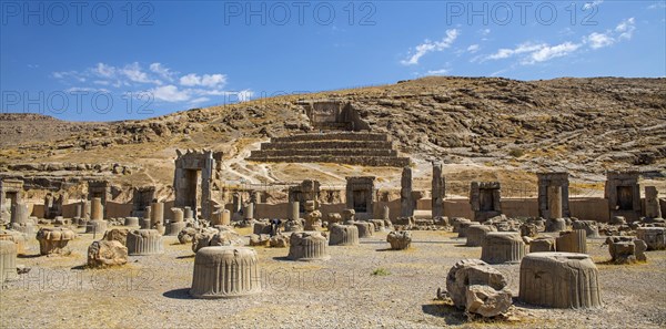 Hundred Column Hall with rock tomb in the background