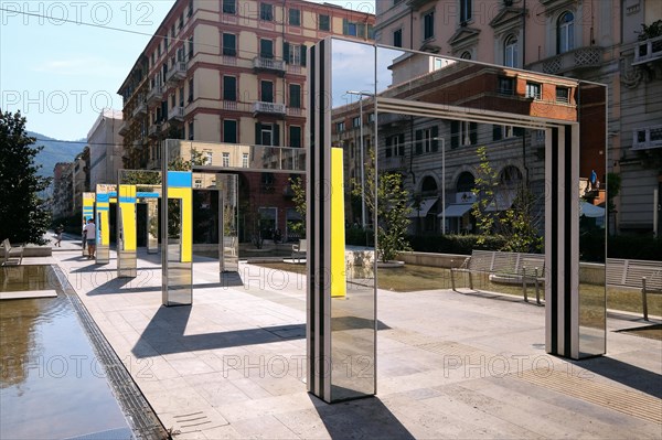 Sculpture arches by the French artist Daniel Buren on the Piazza Giuseppe Verdi in La Spezia