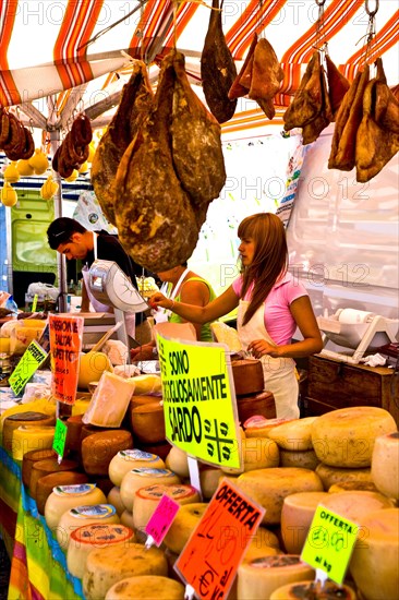 Cheese stall at market with Peccorino