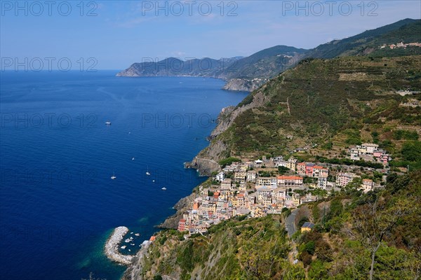 The easternmost village of the Cinque Terre Riomaggiore on the Italian Riviera