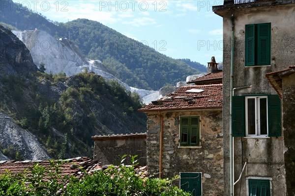 Mountain village of Colonnata in the marble quarrying area of Carrara