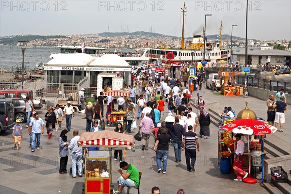 Busy at the Eminonu ferry pier at Galata Bridge