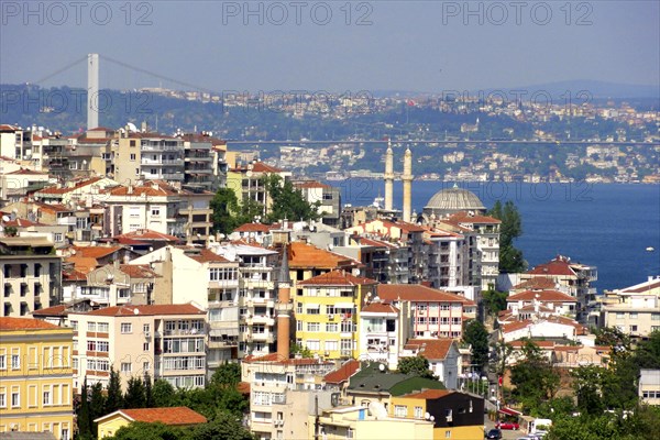 Panoramic view of the Bosphorus Bridge from the Galata Tower in the Karakoey district