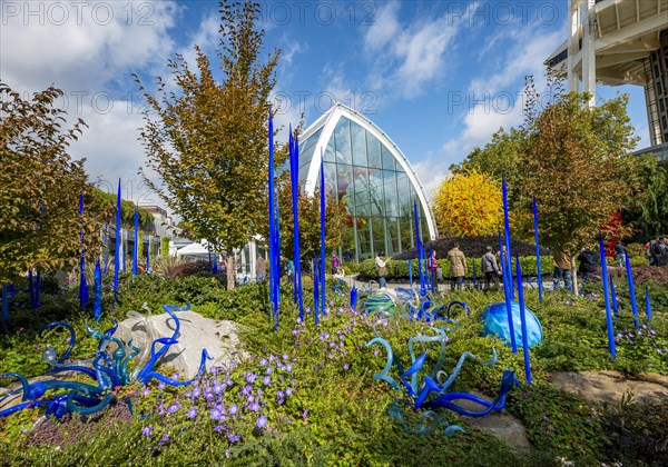 Sculpture garden with colourful glass artworks by Dale Chihuly