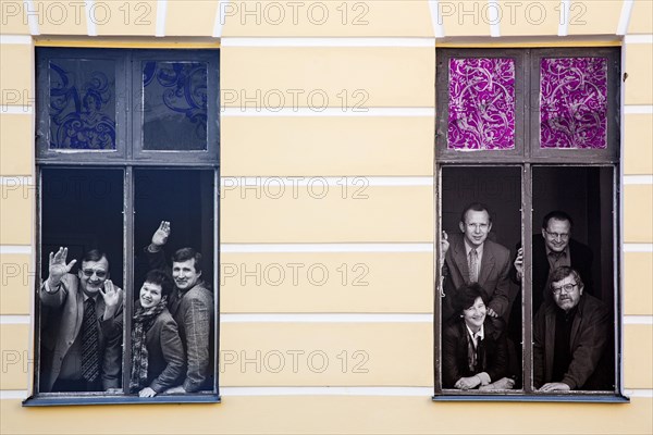 University building with photos of professors