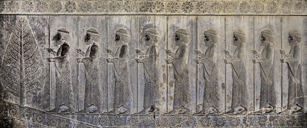 Relief detail of the delegation of nations bringing gifts to Darius on the steps of Apadana Palace