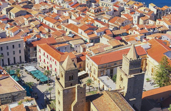 Top view of Cathedral San Salvatore and Piazza Duomo