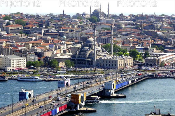 Panoramic view of Galata Bridge from the Galata Tower in the Karakoey district