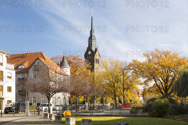 Wettinplatz and New Church of St. Peter and Paul in Autumn