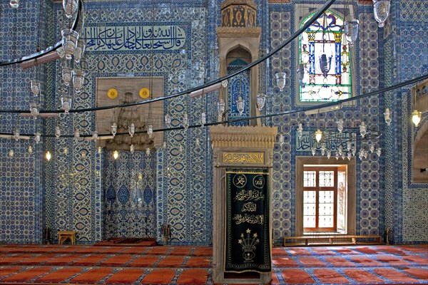 Mihrab and minbar surrounded by tulip tiles in Ruestem Pasa Mosque