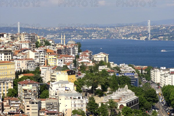 Panoramic view of the Bosphorus Bridge from the Galata Tower in the Karakoey district