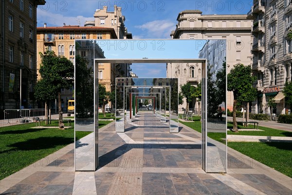 Sculpture arches by the French artist Daniel Buren on the Piazza Giuseppe Verdi in La Spezia