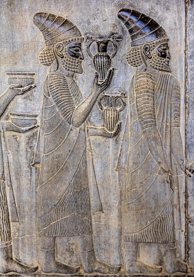 Relief detail of the delegation of nations bringing gifts to Darius on the steps of Apadana Palace