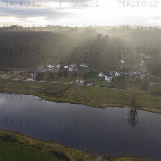Scharfenberg Castle and the Elbe in the last evening light