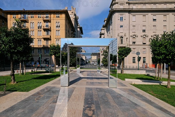 Sculpture arches by the French artist Daniel Buren on the Piazza Giuseppe Verdi in La Spezia