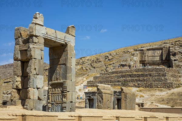 Hundred Column Hall with rock tomb in the background