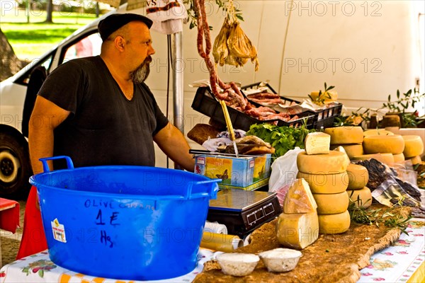 Cheese stall at market with peccorino