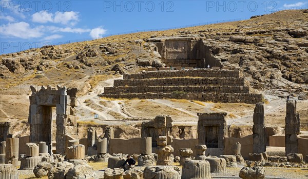 Hundred Column Hall with rock tomb in the background