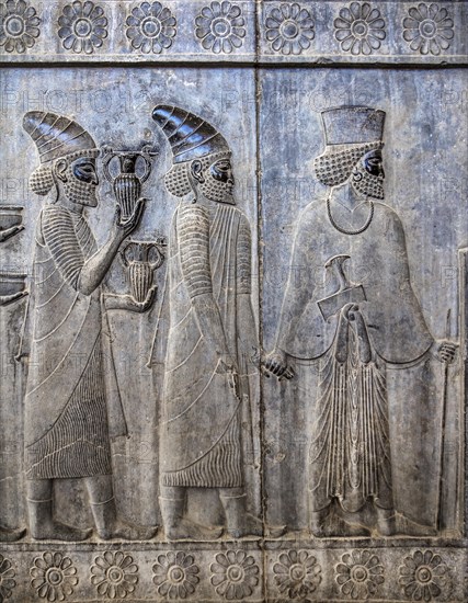 Relief detail of the delegation of nations bringing gifts to Darius on the steps of Apadana Palace