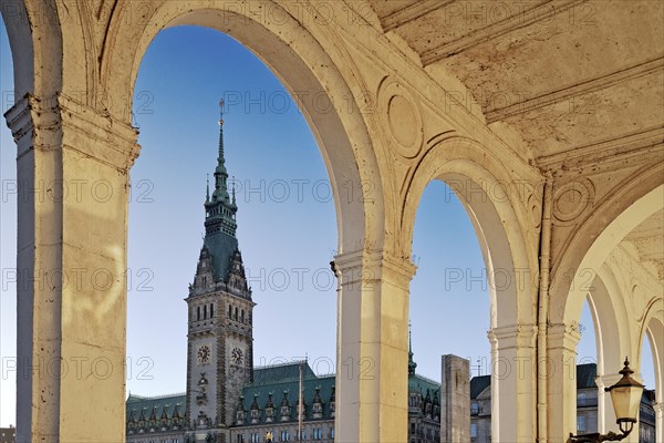 Alster arcades with view of the town hall tower