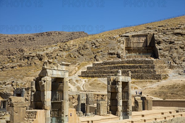 Hundred Column Hall with rock tomb in the background