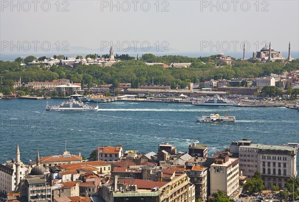 Panoramic view of Topkapi and Hagia Sophia from the Galata Tower in the Karakoey district