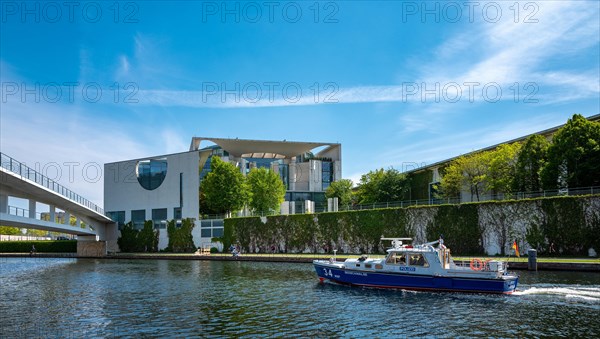 Police boat patrolling on the Spree at the Federal Chancellery