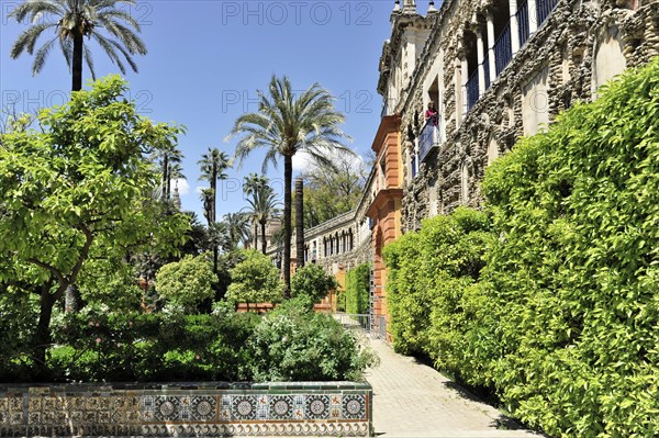 Garden architecture in the gardens at the Moorish Royal Palace Real Alcazar
