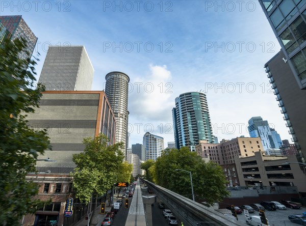 View from the Monorail Railway to skyscrapers and downtown