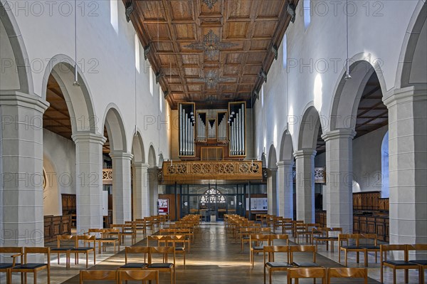 Organ loft and coffered ceiling